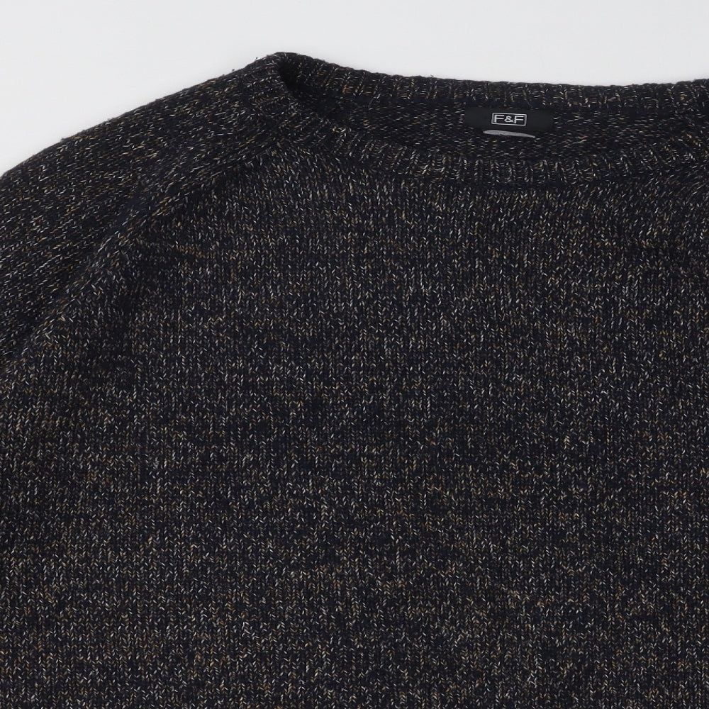 F&F Mens Black Round Neck Acrylic Pullover Jumper Size XL
