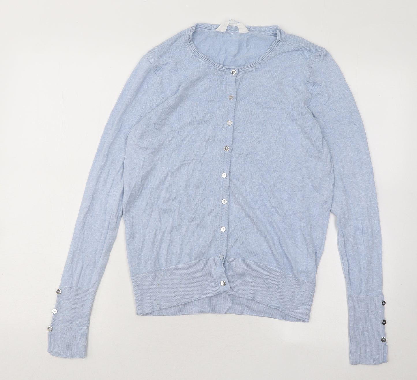 Primark Womens Blue Round Neck Viscose Cardigan Jumper Size 12