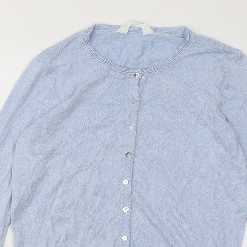 Primark Womens Blue Round Neck Viscose Cardigan Jumper Size 12