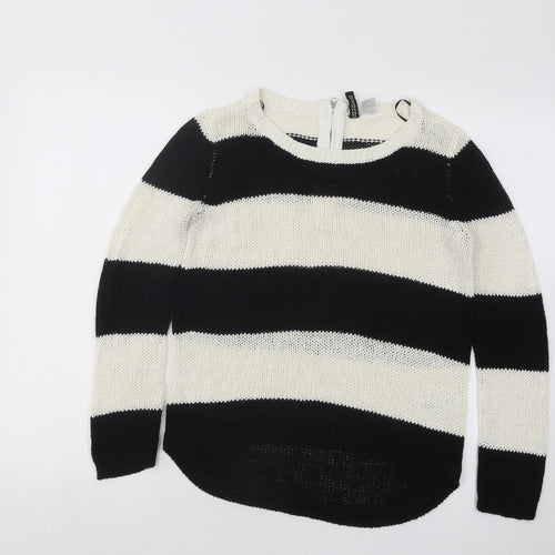Divded Womens Black Boat Neck Striped Acrylic Pullover Jumper Size XS
