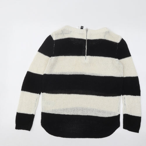 Divded Womens Black Boat Neck Striped Acrylic Pullover Jumper Size XS