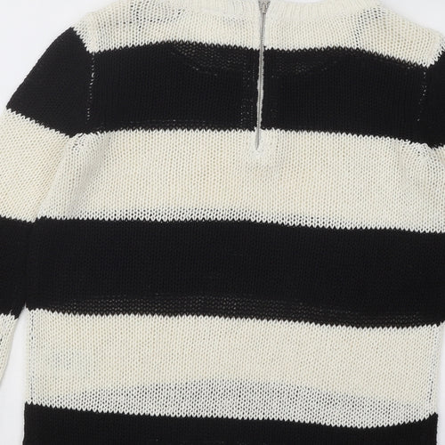 Divded Womens Black Boat Neck Striped Acrylic Pullover Jumper Size XS