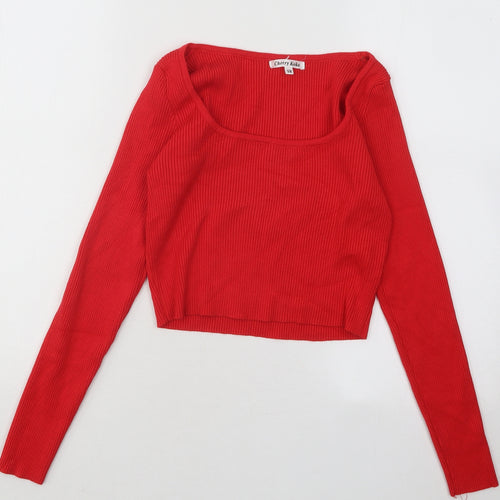 Cherry Koko Womens Red Square Neck Cotton Pullover Jumper Size M - Ribbed