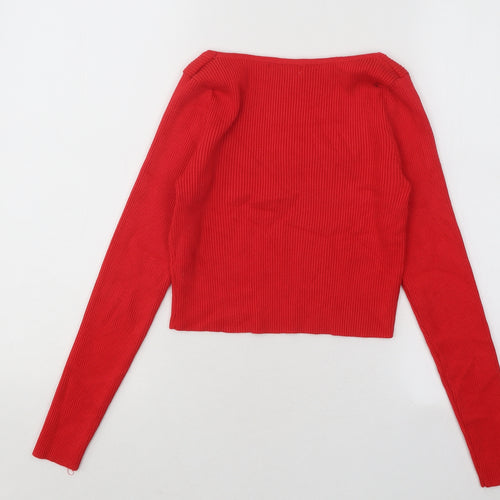 Cherry Koko Womens Red Square Neck Cotton Pullover Jumper Size M - Ribbed
