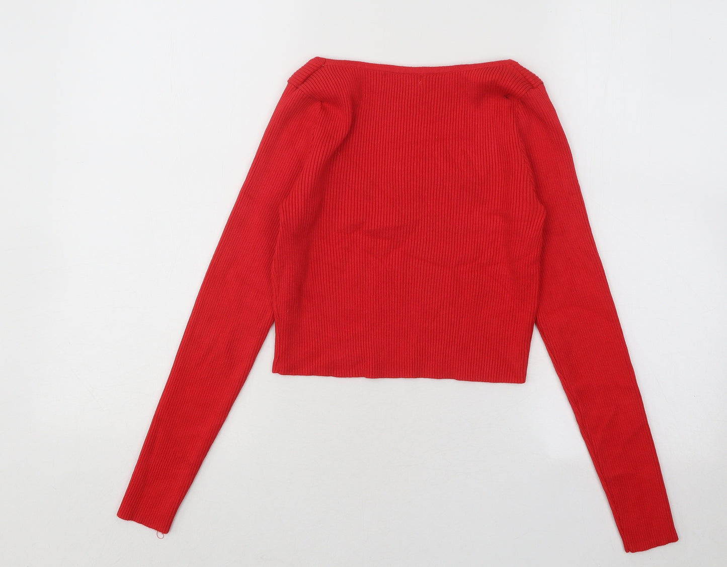 Cherry Koko Womens Red Square Neck Cotton Pullover Jumper Size M - Ribbed