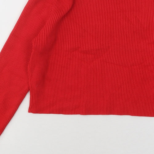 Cherry Koko Womens Red Square Neck Cotton Pullover Jumper Size M - Ribbed