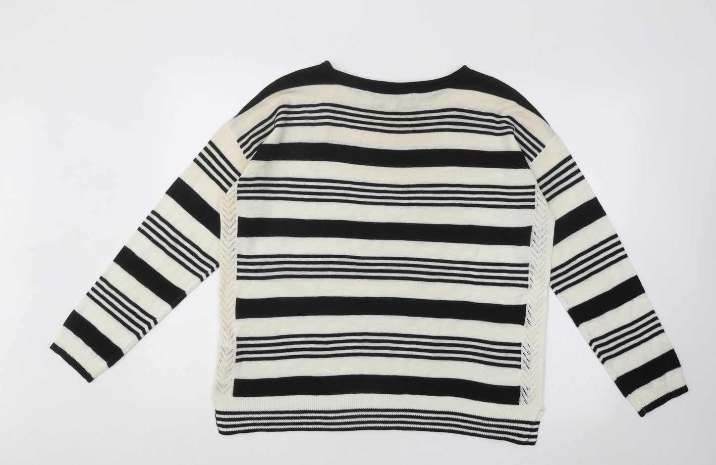 Marks and Spencer Womens Black Boat Neck Striped Acrylic Pullover Jumper Size 14