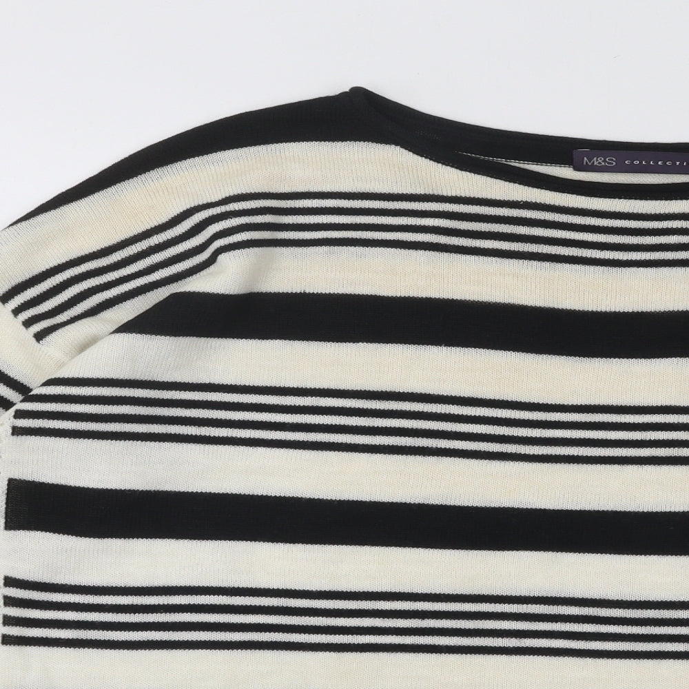 Marks and Spencer Womens Black Boat Neck Striped Acrylic Pullover Jumper Size 14