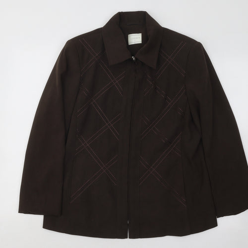 Classics Womens Brown Geometric Jacket Blazer Size 14 Zip