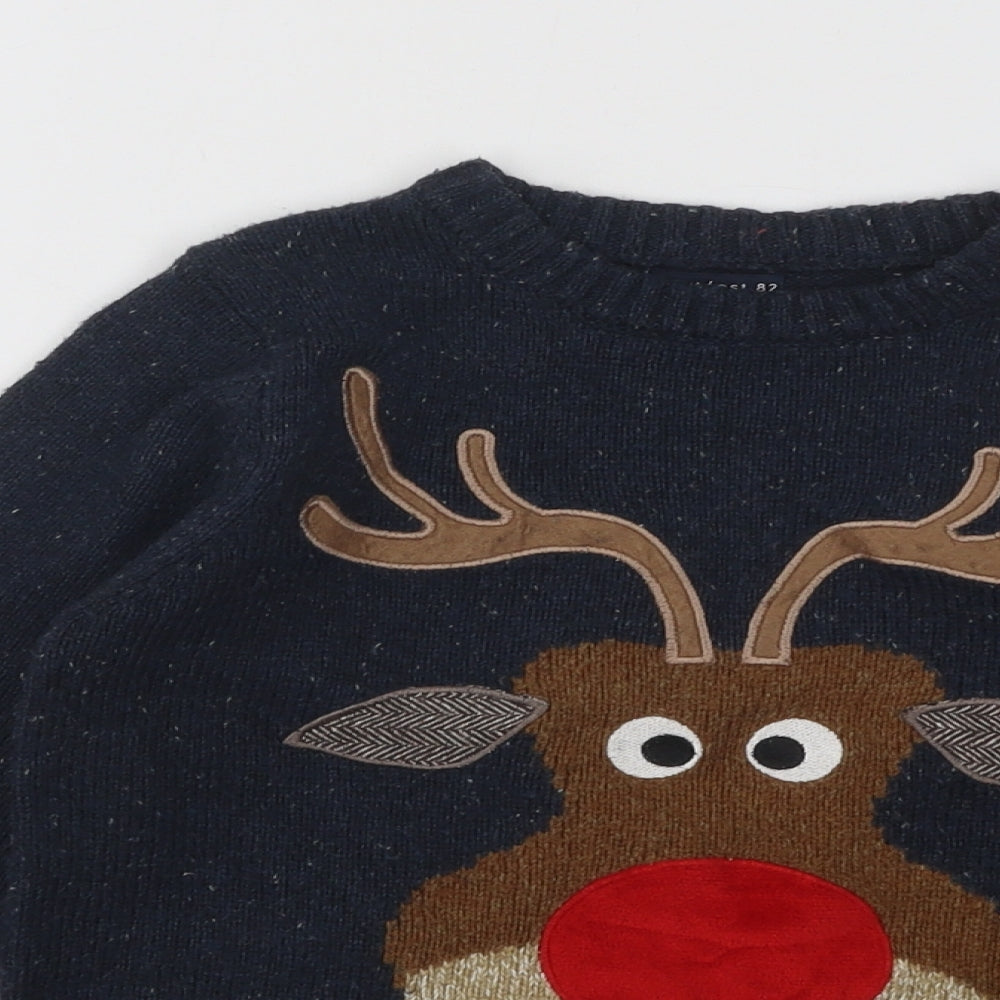 NEXT Boys Blue Round Neck Acrylic Pullover Jumper Size 6 Years Pullover - Christmas Reindeer