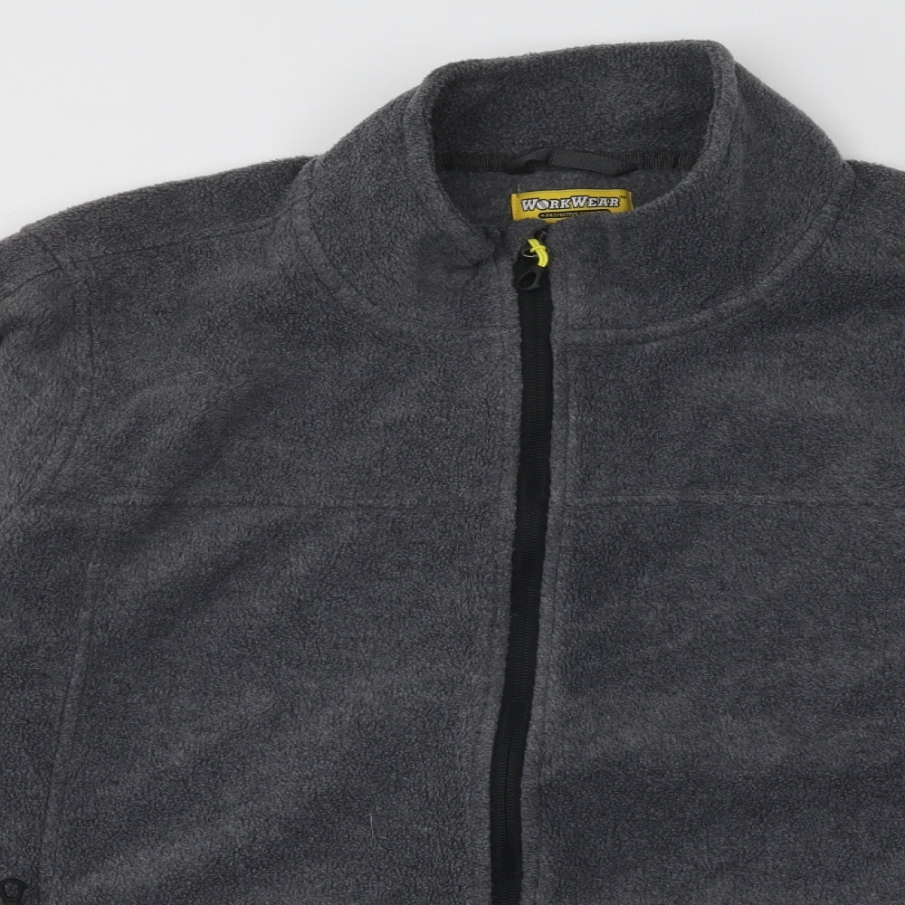 Workwear Mens Grey High Neck Polyester Full Zip Jumper Size L