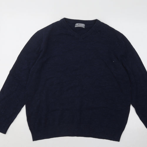 TU Mens Blue V-Neck Cotton Pullover Jumper Size L