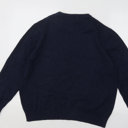 TU Mens Blue V-Neck Cotton Pullover Jumper Size L