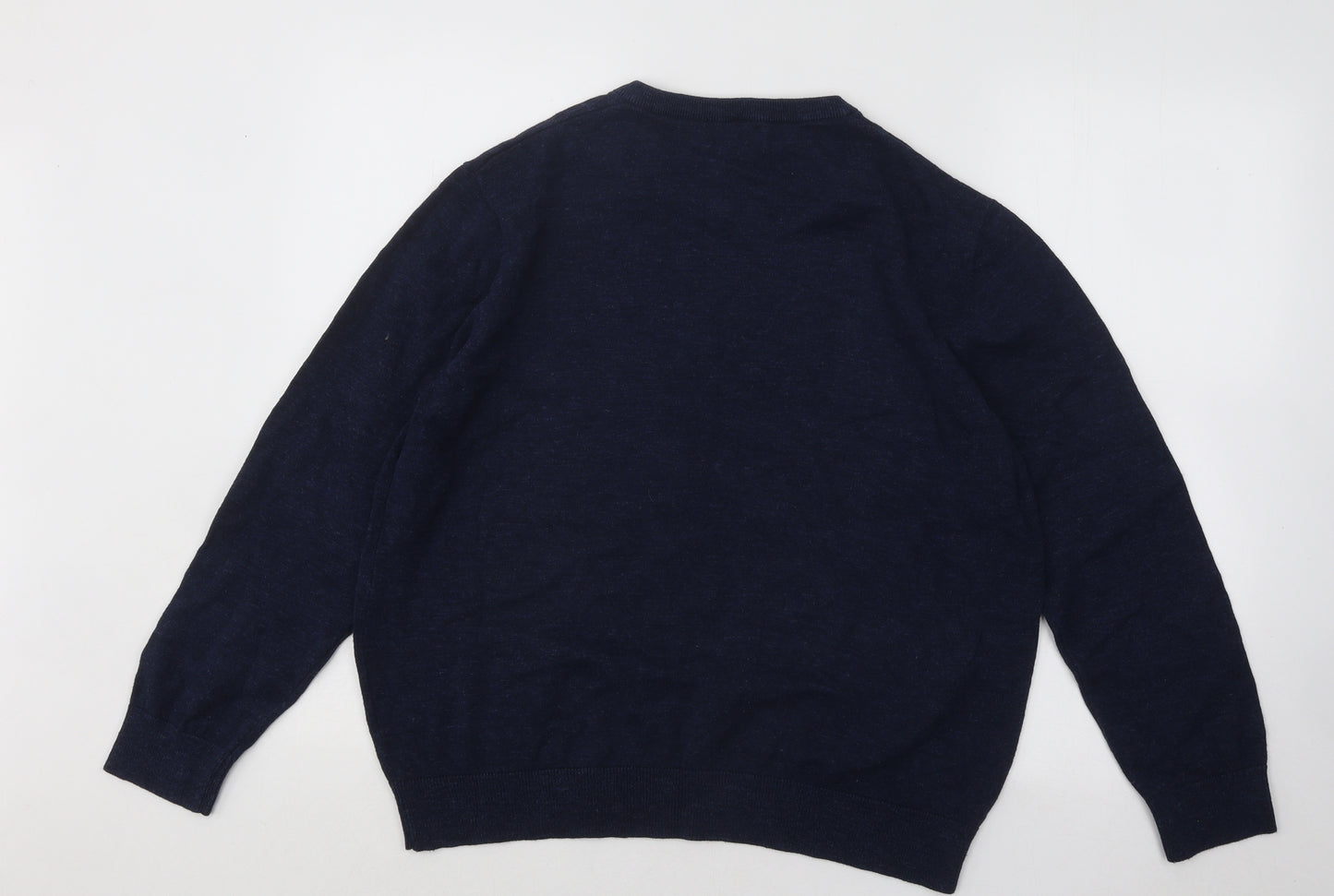 TU Mens Blue V-Neck Cotton Pullover Jumper Size L