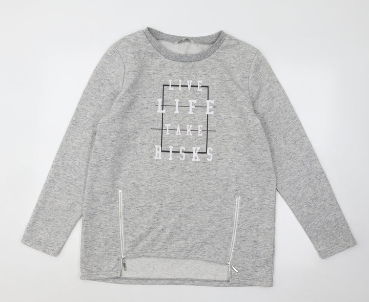 Peacocks Womens Grey Cotton Pullover Sweatshirt Size 12 Pullover - Live Life Take Risks