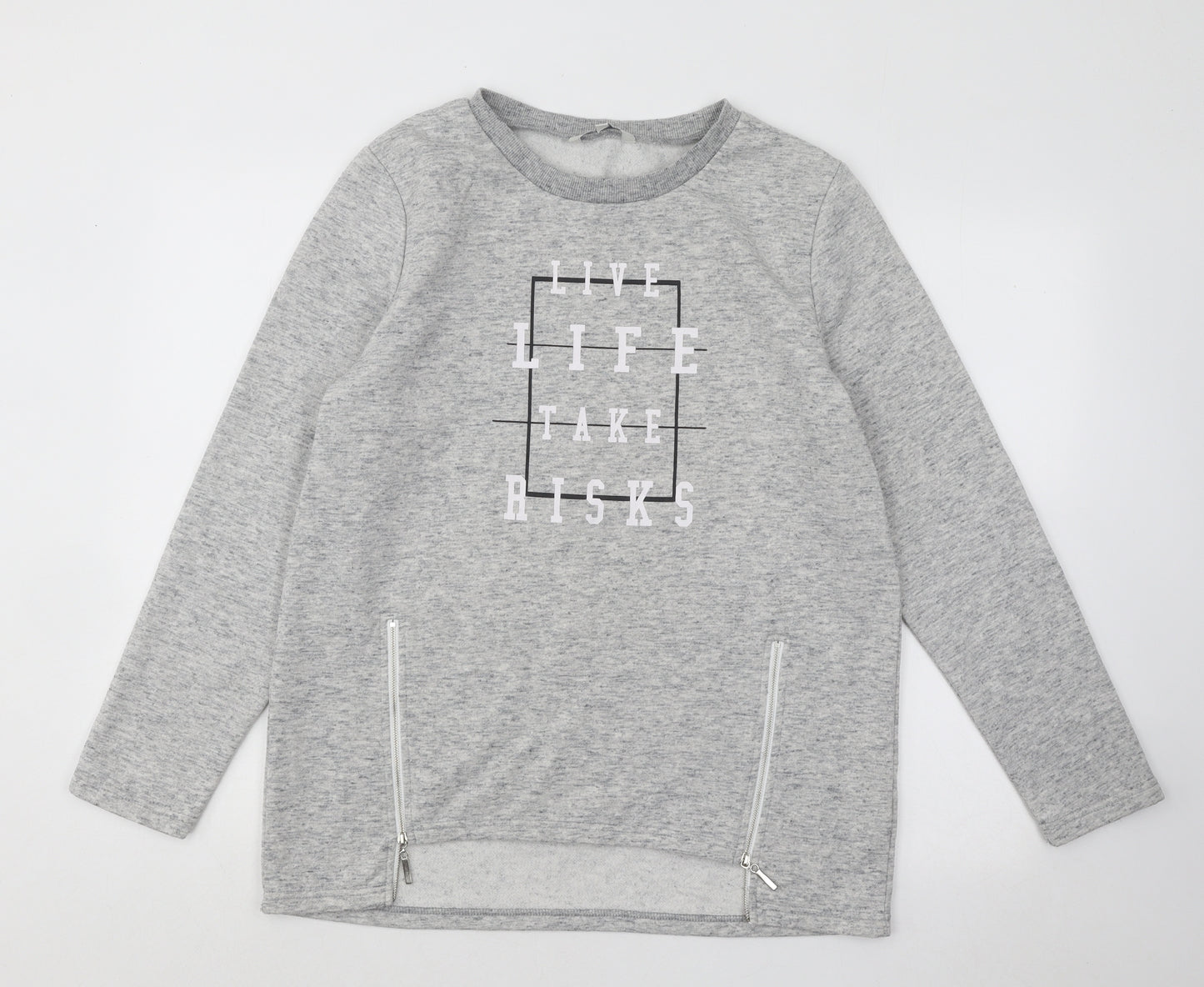 Peacocks Womens Grey Cotton Pullover Sweatshirt Size 12 Pullover - Live Life Take Risks