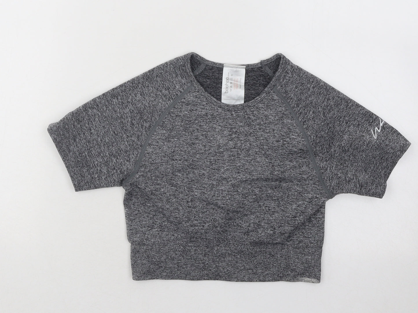 Boohoo Womens Grey Polyester Basic T-Shirt Size L Round Neck Pullover