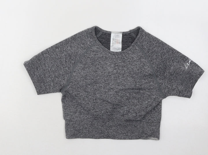 Boohoo Womens Grey Polyester Basic T-Shirt Size L Round Neck Pullover