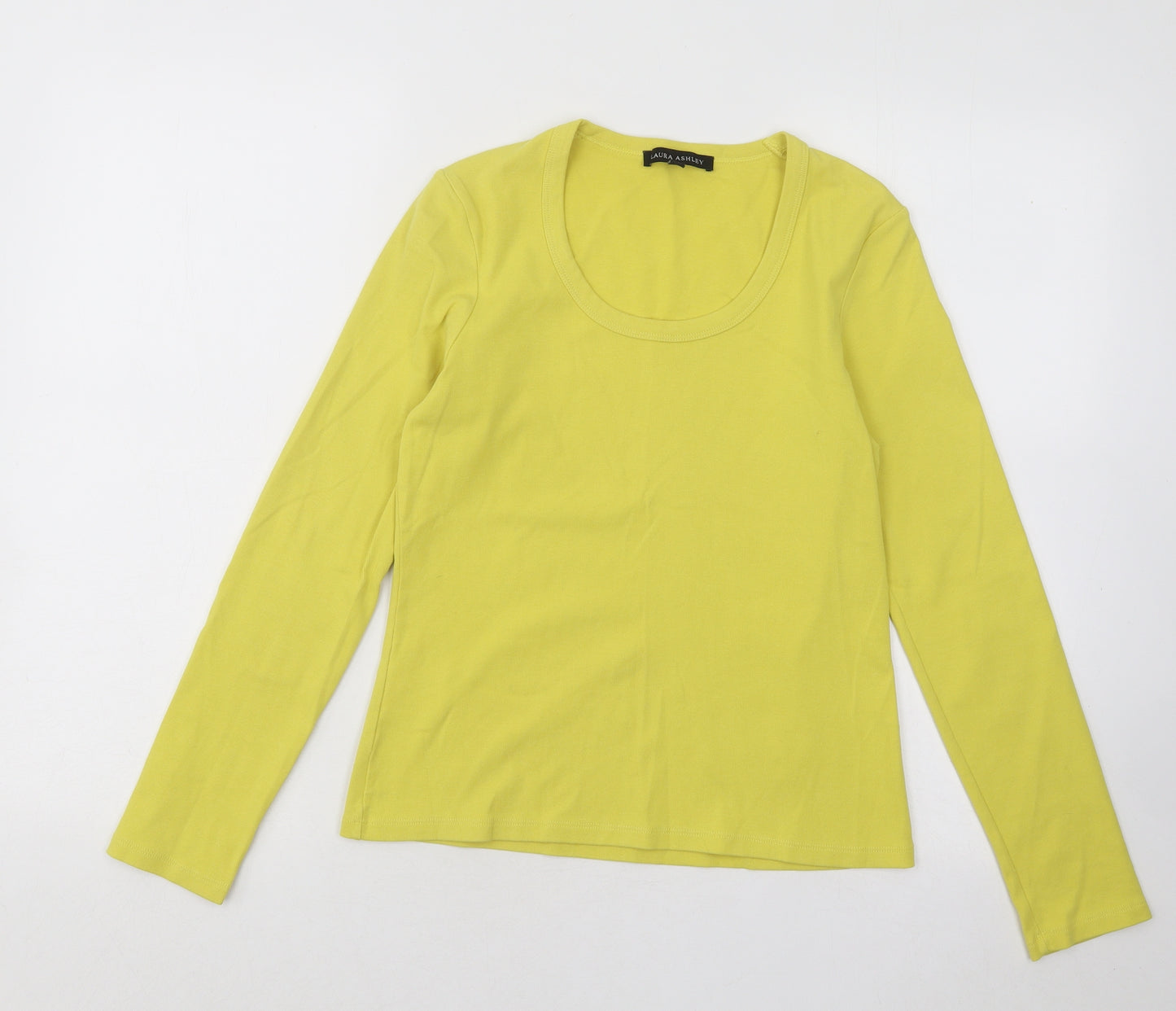 Laura Ashley Womens Yellow Scoop Neck Cotton Pullover Jumper Size 12