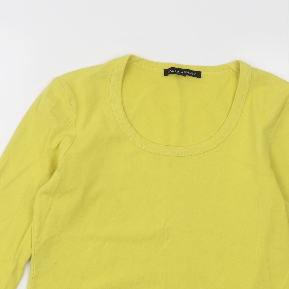 Laura Ashley Womens Yellow Scoop Neck Cotton Pullover Jumper Size 12