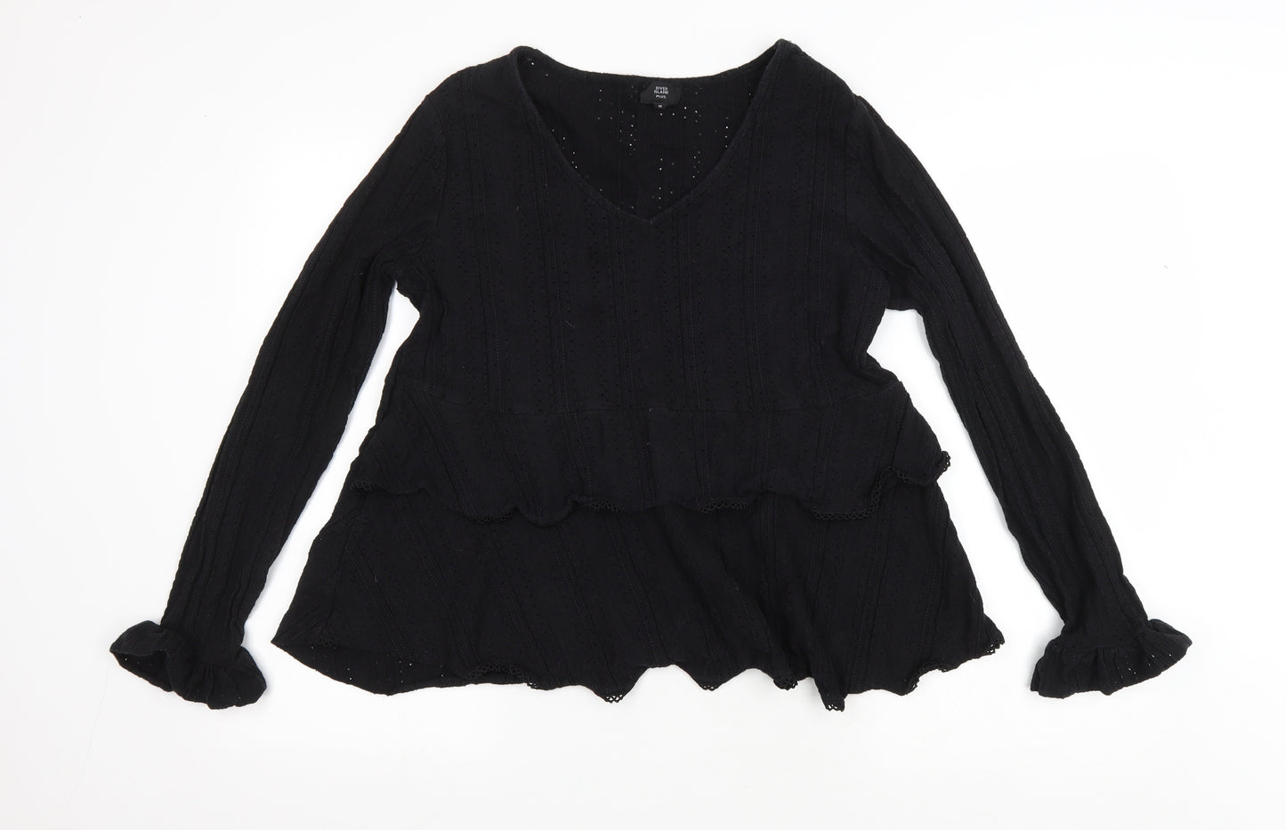 River Island Womens Black Cotton Basic T-Shirt Size 18 V-Neck