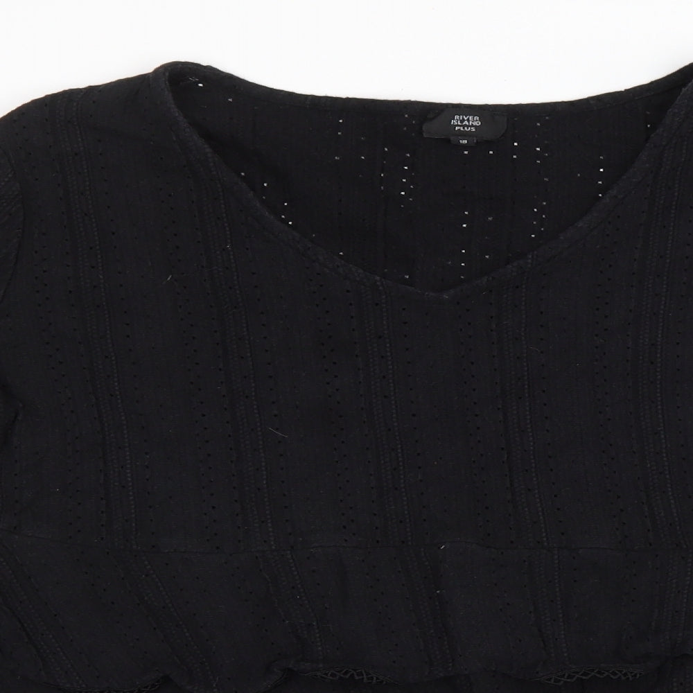 River Island Womens Black Cotton Basic T-Shirt Size 18 V-Neck