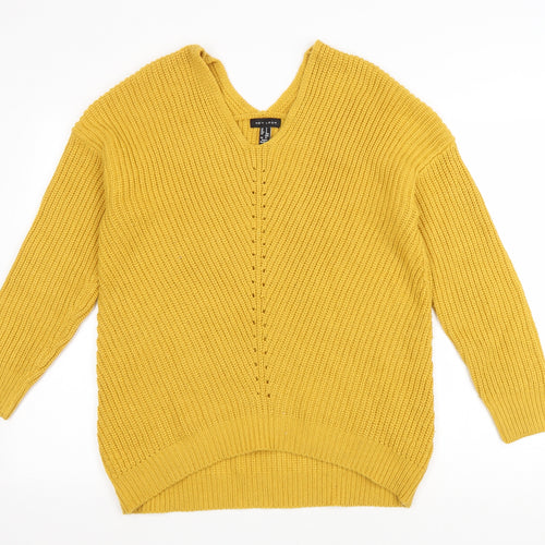 New Look Womens Yellow V-Neck Acrylic Pullover Jumper Size S