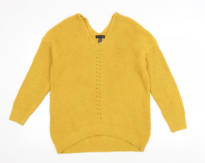 New Look Womens Yellow V-Neck Acrylic Pullover Jumper Size S