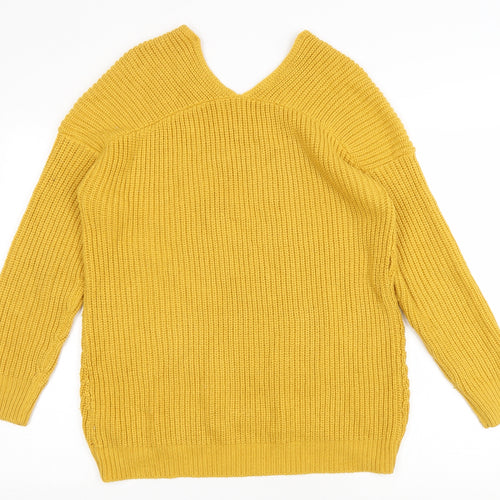 New Look Womens Yellow V-Neck Acrylic Pullover Jumper Size S