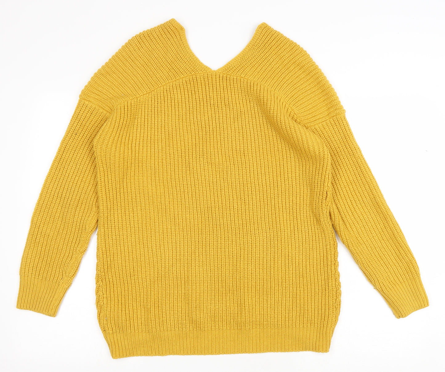 New Look Womens Yellow V-Neck Acrylic Pullover Jumper Size S