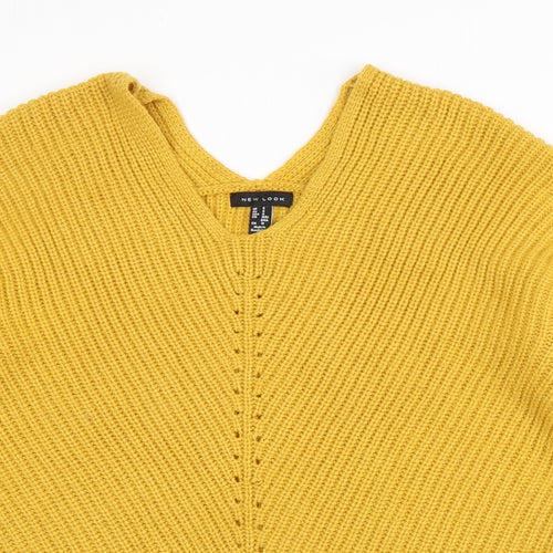 New Look Womens Yellow V-Neck Acrylic Pullover Jumper Size S