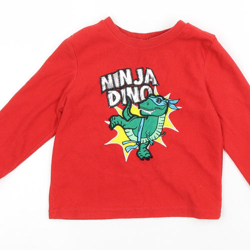 Primark Boys Red Polyester Basic T-Shirt Size 18-24 Months Round Neck Pullover - Ninja Dino