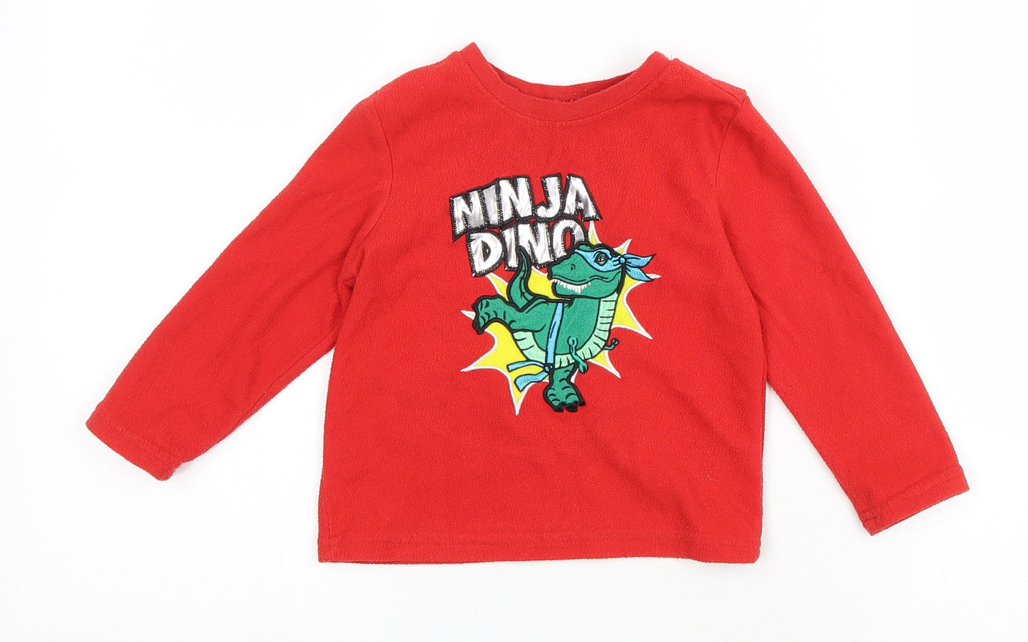 Primark Boys Red Polyester Basic T-Shirt Size 18-24 Months Round Neck Pullover - Ninja Dino