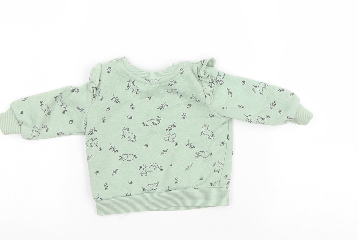 Primark Baby Green Geometric Cotton Basic T-Shirt Size 36 Months Round Neck Snap - Squirrel