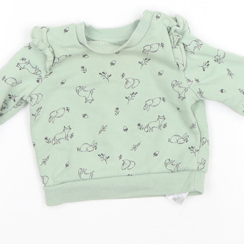 Primark Baby Green Geometric Cotton Basic T-Shirt Size 36 Months Round Neck Snap - Squirrel