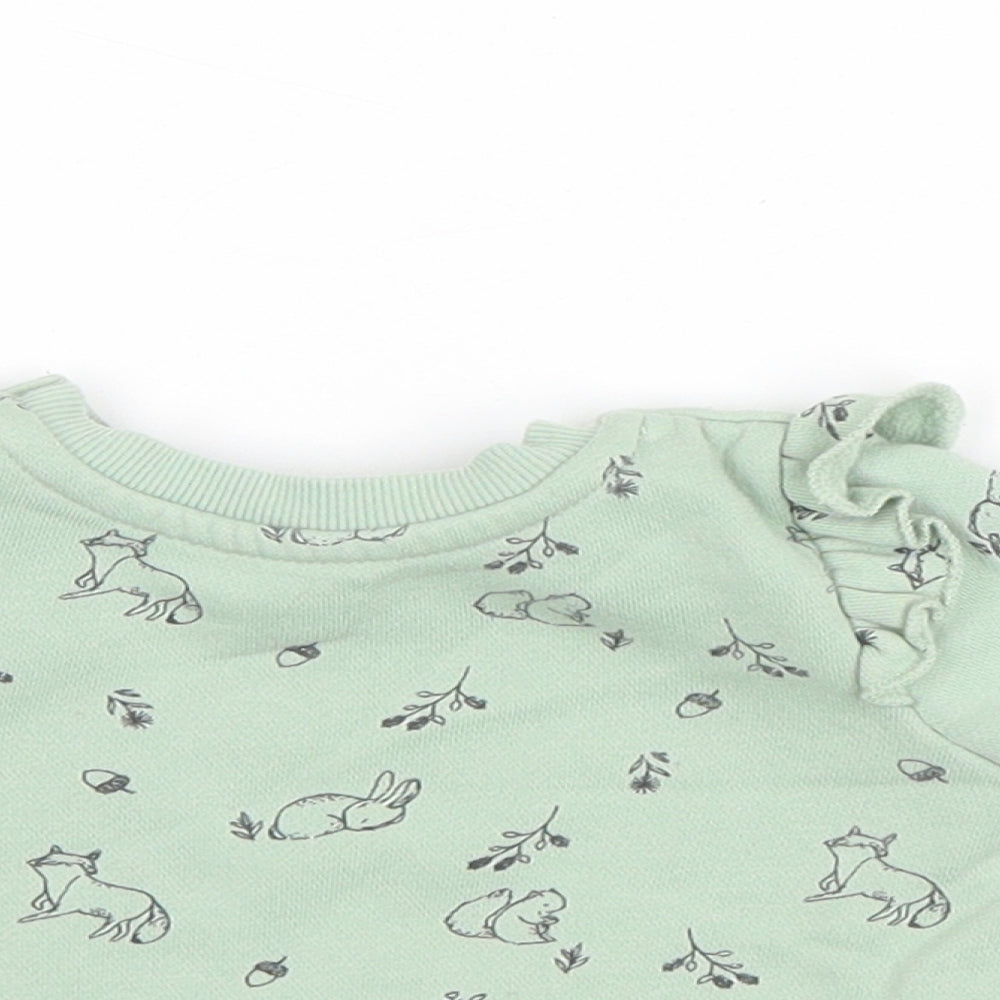 Primark Baby Green Geometric Cotton Basic T-Shirt Size 36 Months Round Neck Snap - Squirrel