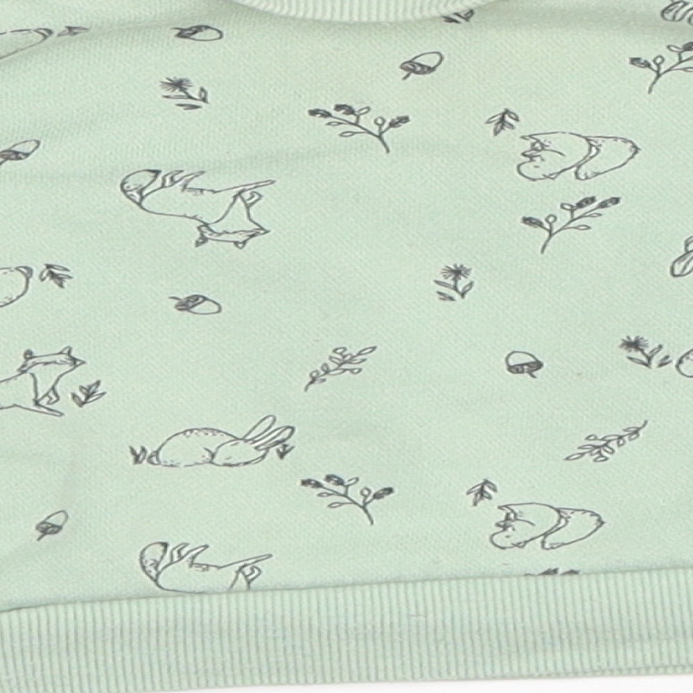 Primark Baby Green Geometric Cotton Basic T-Shirt Size 36 Months Round Neck Snap - Squirrel