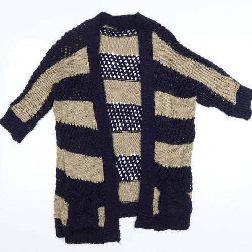 Internacionale Womens Blue V-Neck Striped Acrylic Cardigan Jumper Size 12