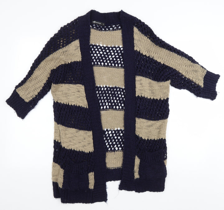 Internacionale Womens Blue V-Neck Striped Acrylic Cardigan Jumper Size 12