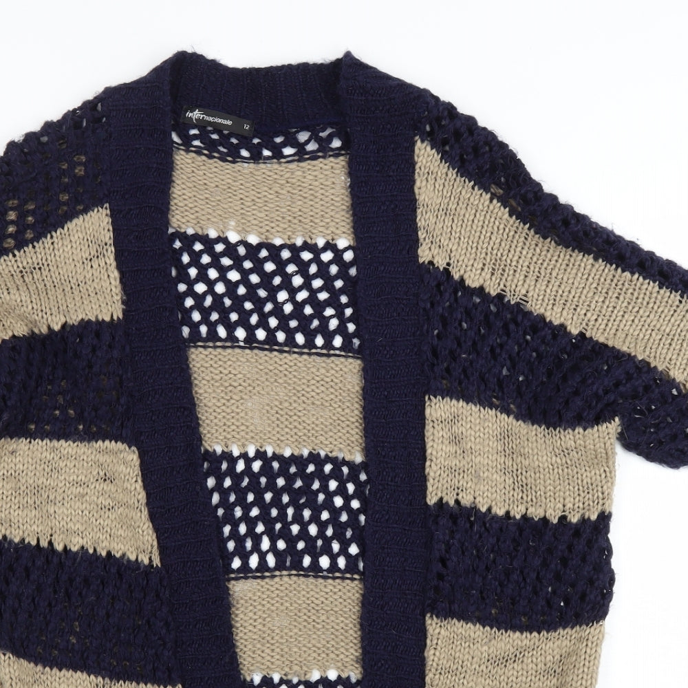 Internacionale Womens Blue V-Neck Striped Acrylic Cardigan Jumper Size 12