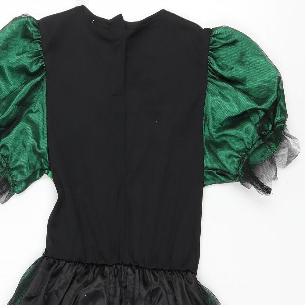 Morrisons Girls Green Polyacrylate Fibre Fit & Flare Size 9-10 Years Scoop Neck Hook & Loop - Jester Costume