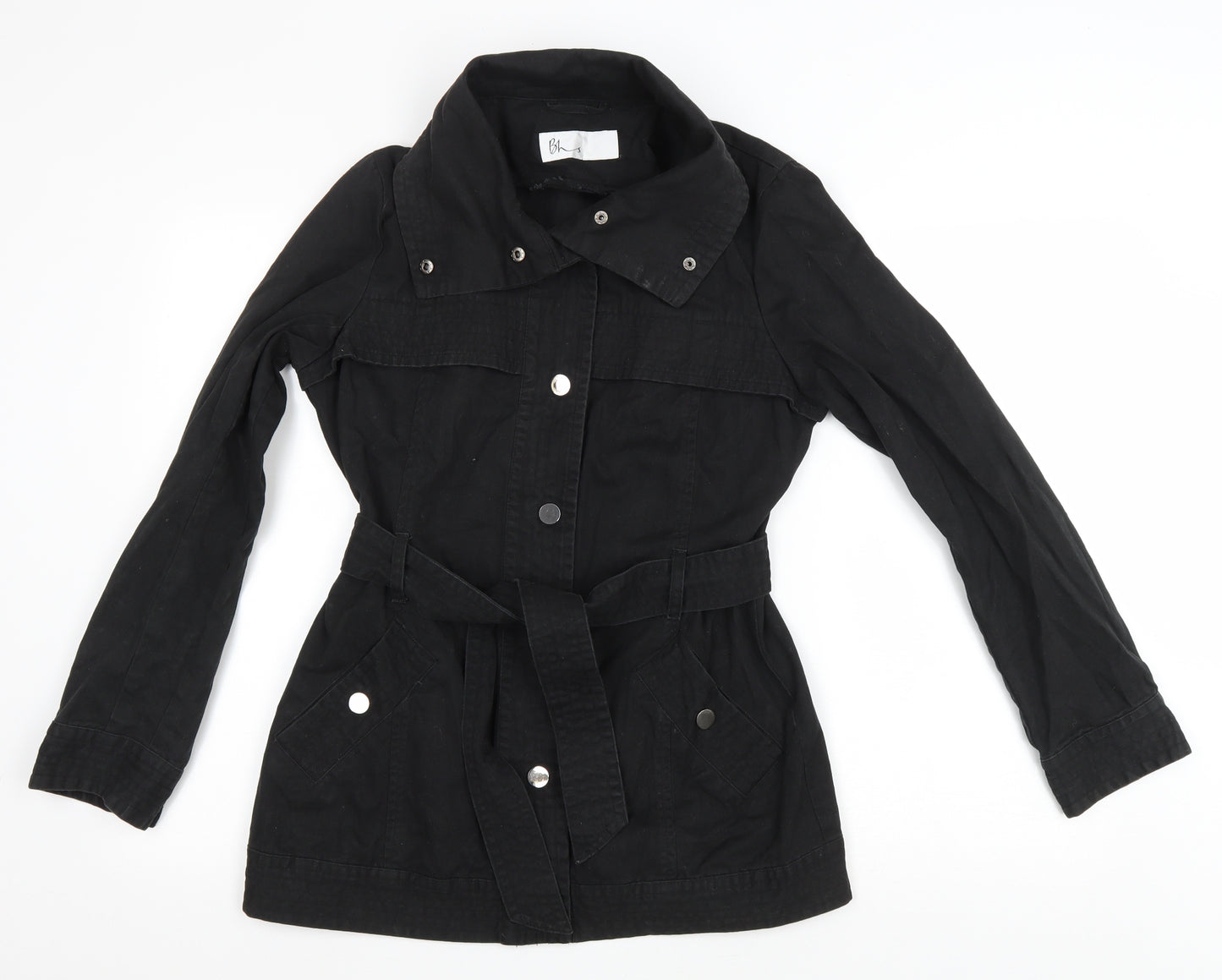 BHS Womens Black Cotton Jacket Dress Size 10 Collared Snap