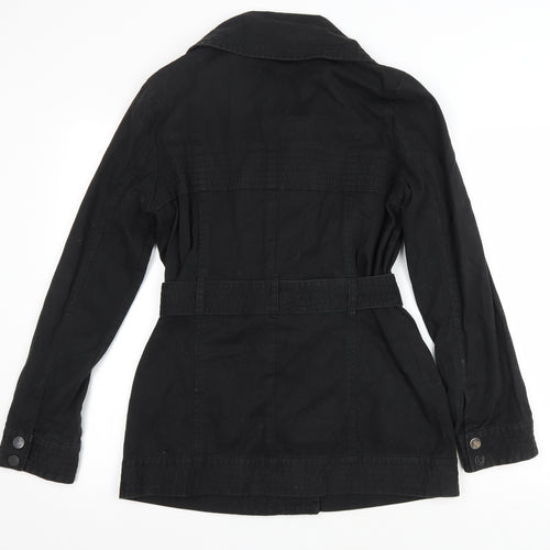 BHS Womens Black Cotton Jacket Dress Size 10 Collared Snap
