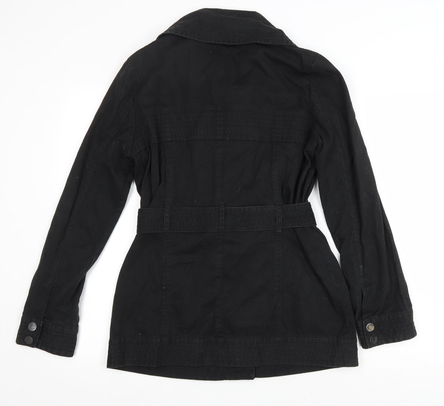 BHS Womens Black Cotton Jacket Dress Size 10 Collared Snap