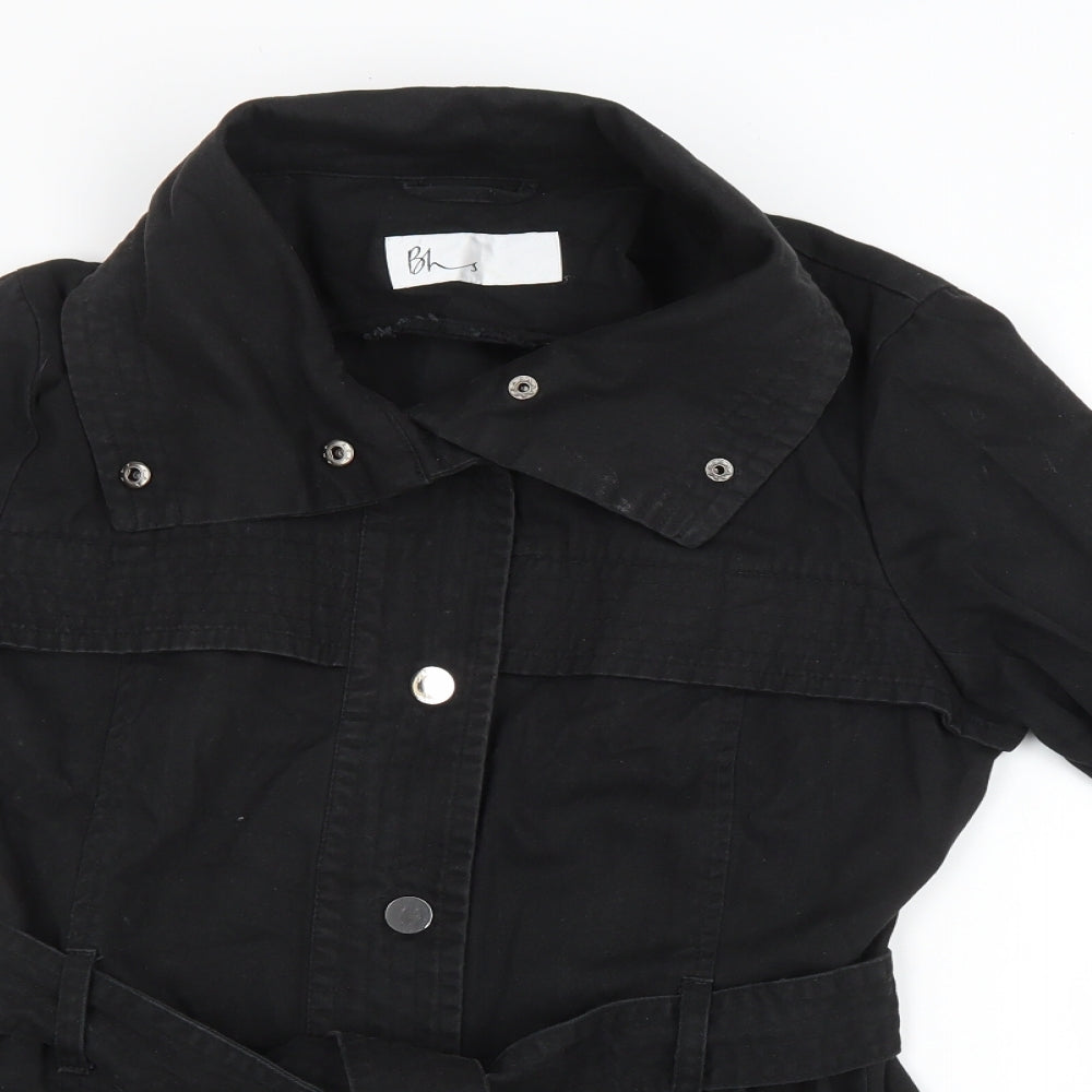 BHS Womens Black Cotton Jacket Dress Size 10 Collared Snap