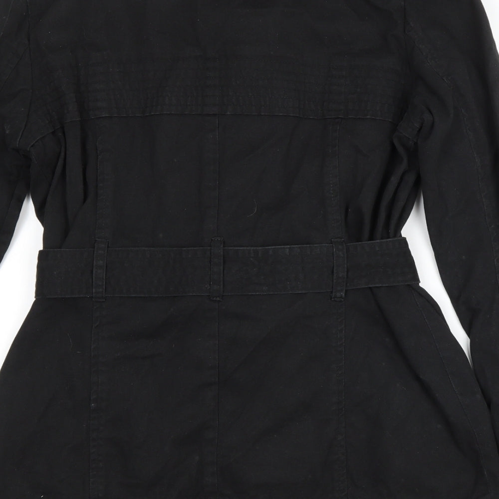 BHS Womens Black Cotton Jacket Dress Size 10 Collared Snap