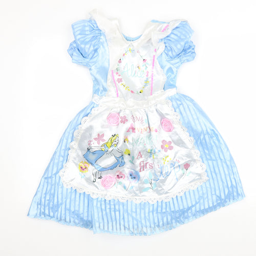 TU Girls Blue Striped Polyester Fit & Flare Size 7-8 Years Round Neck Hook & Loop - Alice In The Wonderland Fancy dress
