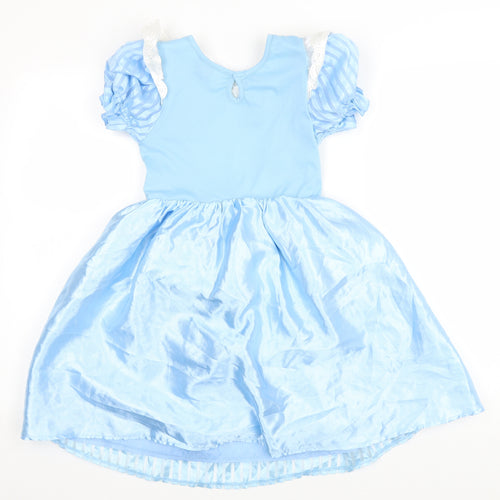 TU Girls Blue Striped Polyester Fit & Flare Size 7-8 Years Round Neck Hook & Loop - Alice In The Wonderland Fancy dress