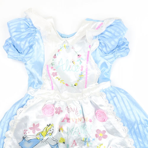 TU Girls Blue Striped Polyester Fit & Flare Size 7-8 Years Round Neck Hook & Loop - Alice In The Wonderland Fancy dress