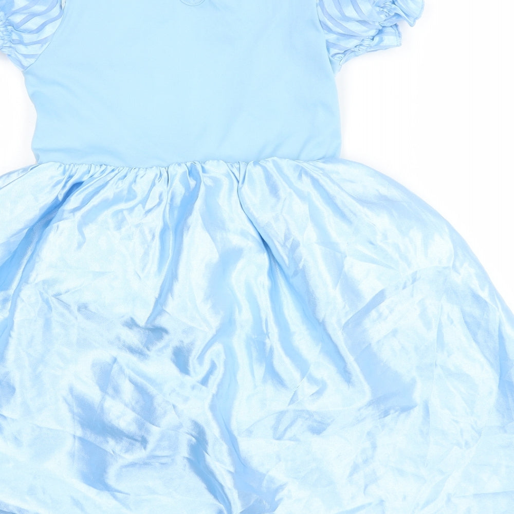 TU Girls Blue Striped Polyester Fit & Flare Size 7-8 Years Round Neck Hook & Loop - Alice In The Wonderland Fancy dress